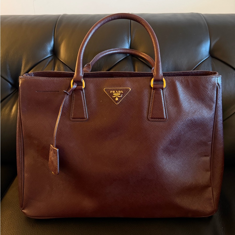 Prada Galleria Saffiano Burgundy Tote Lux Leather Bag